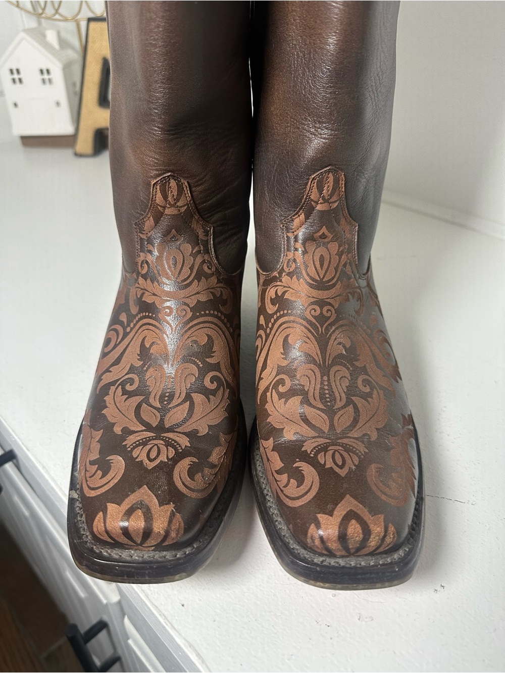 Tin Haul Fillygree Cowboy Boots Womens 8 Brown Western Tooled Leather Rodeo Boho - Picture 3 of 9